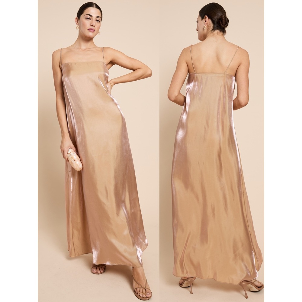 NWT CAARA Giovanna Maxi Dress in Rose Gold Metallic - Size Medium
